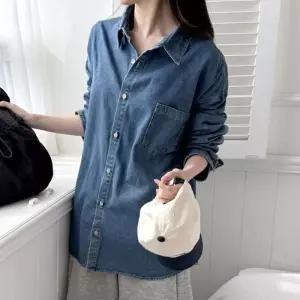 Rly 여성 오버핏 데님셔츠 내추럴한 워싱 청남방 체형