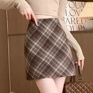 Rly 가을 데이트 룩 체크 모직 미니 스커트 숏 치마