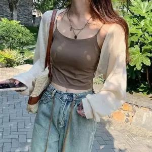 [라일리여성의류] Rly 여자 가디건 크롭 여름 팔뚝커버 볼레로 시스루