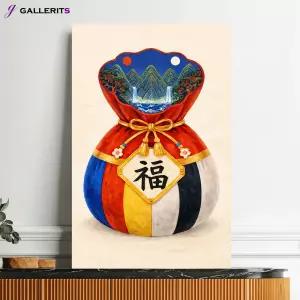 [갤러리츠] 일월오봉도 복주머니 달항아리 액자 거실 돈들어오는 그림 개업 집들이 선물