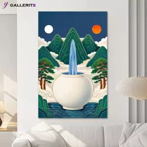 [갤러리츠] 일월오봉도 달항아리 액자 거실 돈들어오는 폭포 그림 한국화