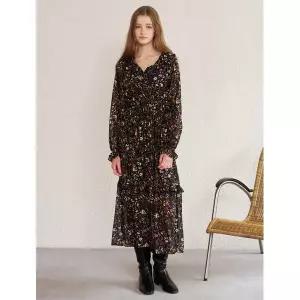 [하프클럽/르샵]빈티지 플라워 셔링 캉캉 롱 원피스 (DQ1OW007A)