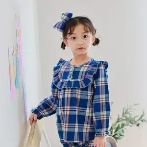 [삐삐롱]블루웬디 면플라넬 긴소매 파자마 잠옷 상하세트