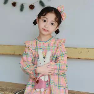 [삐삐롱]엘린체크 면플라넬 긴소매 파자마 원피스 잠옷