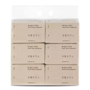 생활공작소 페이셜 무표백 천연펄프 미용티슈 2겹 250매 6개