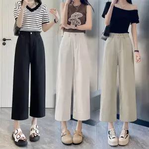 뒷밴딩 여성면바지 9부 와이드팬츠 키작녀 봄 여름