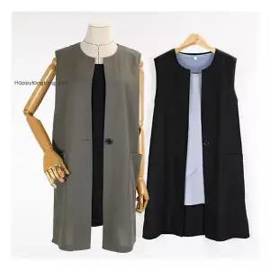 [해피통통] 여성 린넨 원버튼 롱 베스트 빅사이즈 여름용 정장 마 조끼 오피스옷 미시 여름아우터 여성의류