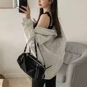 [무드핏] 소프트 린넨 스트라이프 오버핏 셔츠