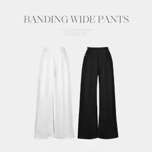 핫핑 [2way/구김down] 프리체 절개 벨트고리 트레이닝 밴딩 와이드팬츠