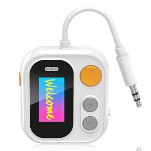 블루투스 송신기 수신기, 2-in-1 무선 오디오 어댑터, 5.4 칩, 컬러풀 디스플레이, 듀얼 페어링, 비행기 TV 홈 스테레오 극장 헤드폰 스피커용 3.5mm 보조 포트, 흰색