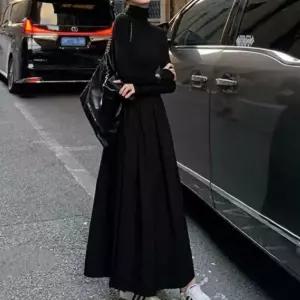 나들이 해외 하객룩 롱 반목 여자 데일리 플레어 가을 슬림핏 간절기 여행 원피스 긴팔