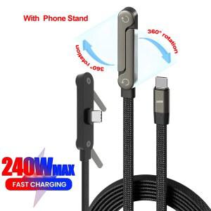 2 IN 1 홀더 고속 C 케이블 5M 240W 휴대폰 충전 내장형 USB TO 타입 코드 거치대 PD