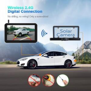 호환 태양광 WiFi HD 무선 후방 카메라 전원 번호판 모니터 트럭 밴 RV용 7인치 차량 후진 주차 보조 장치