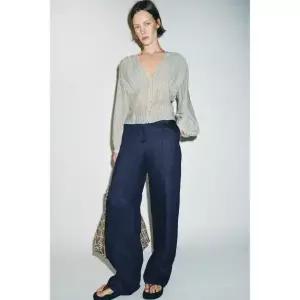 [국내배송] 자라 ZARA 스트라이프 허리 라인 셔츠 - 화이트터키블루 956452