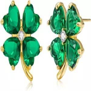 본시 포 클로버 목걸이 귀걸이 샴록 리시 ST 패트릭스 주얼리 세트 선물 18 000 골드 도금 그린 에메랄드