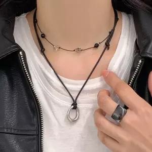 [더노블][써지컬스틸/2colors] 로프 매듭끈 드롭 스트링 엔틱컬링 롱 네크리스