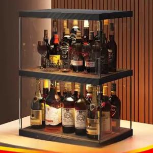 미니바 진열장 위스키 양주 그레이 투명 조명 원목 홈바 술수납