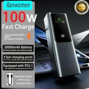 20000mAh 보조베터리 100W PD3.1 휴대용 충전기 노트북 태블릿 전화용 양방향 고속 Apple XiaoMi