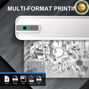 A4 휴대용 무선 모바일 무잉크 열전사 프린터(휴대폰 및 노트북용) 다기능 HD(300dpi 포함) PDF Word 이미