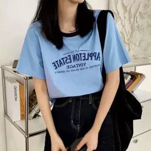 티 예쁜 블루 반팔 셔츠 여성티셔츠 여성반팔티 여성 여름 세미