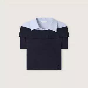 (스타필드 안성 로엠) 우븐매칭 오프숄더 반팔 니트_RMKAG24R12