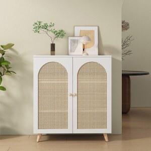 비디엠 식기장 크림 소형 라탄 수납장 현관 벽면 심플 찬장 주방