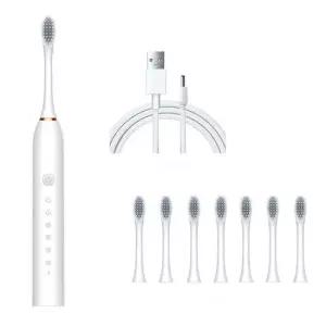 음파 전동칫솔 칫솔모 8개 세트 충전식 스마트 미세모 진동칫솔 화이트 Q232