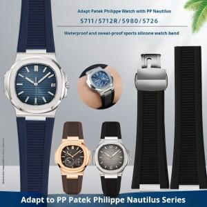 Patek Philippe Nautilus 5711 5726 5712g 고무 시계 밴드 25-13m 노치 실리콘 스트랩 스테인레스 스틸 커