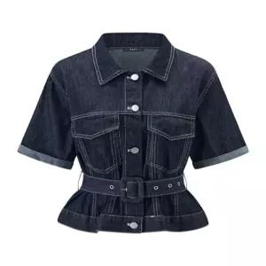 빈티지 카라 스트랩 데님 반팔 자켓 GQBJK003D)