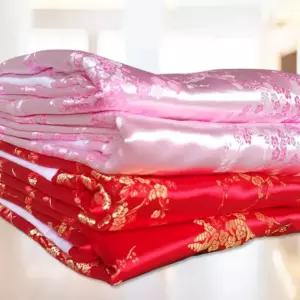 이불 커버 황금복 비단 솜제외 전통 지퍼형 행운 실크 옛날이불 모란 핑크