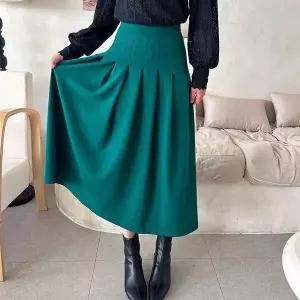 [하프클럽/셀러허브_여성트랜드패션]여자 청록색 플리츠 구김없는 롱스커
