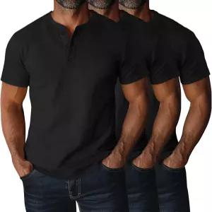 Ficerd 3팩 남성 빅 앤 톨 헨리 티셔츠 반팔 플러스 사이즈 티 루즈 캐주얼 셔츠 베이직 오버사이즈 상의