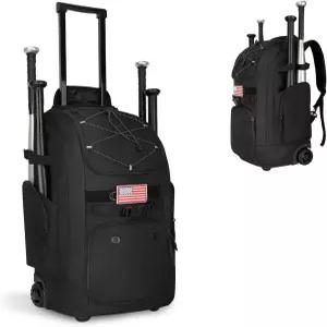 바퀴 달린 롤링 야구백 60L 용량의 소프트볼 가방 청소년 및 신발 수납 공간 숨겨진 스트랩이 배트 울타리