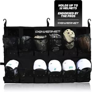 PowerNet 소프트볼 야구 헬멧 걸이형 가방 12개 포켓 글러브 수납 홀더 및 덕아웃 정리함 휴대용 장비 훈련