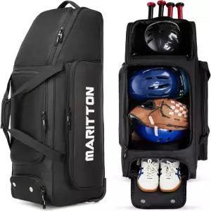 메리안 롤링 야구 포수 기어백 신발장 펜스-후크 멀티 포켓이 있는 4개의 배트를 넣을 수 대형 소프트볼 백