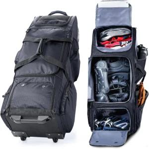 바퀴가 달린 대형 롤링 야구 포수 기어백 4개의 배트를 넣을 수 있는 하드 백이 소프트볼 백 신발 및 헬멧