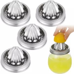 4개의 메이슨 병 착즙기 뚜껑 스테인리스 스틸 시트러스 리머 매뉴얼 압착기 와이드 마우스 액세서리 용품