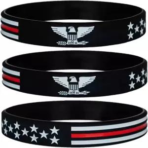 세인스톤 파워 오브 페이스 얇은 레드 라인 아메리칸 플래그 실리콘 팔찌와 이글 - 애국자 남성 여성