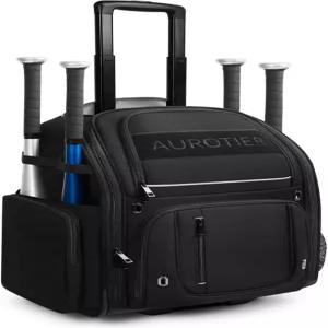 바퀴 달린 AUROTIER 롤링 야구 가방 대형 올터레인 휠드 소프트볼 4개의 배트 신발 수납 공간이 있는 방수