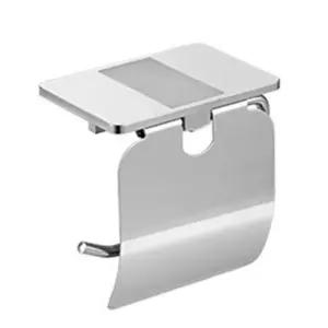 휴지걸이 선반형 화장실 방수형 핸드폰거치 무타공 접착식 스텐 욕실 화장지걸이 (유광실버)
