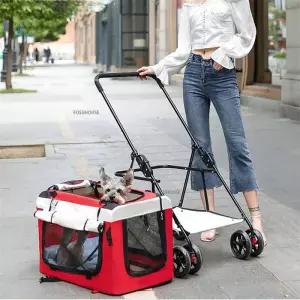 강아지 고양이 반려견 유모차 북유럽 애완동물 분리형 4 륜 휴대용 접이식 야외 산책 여행 카트 트롤리 개