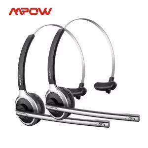1/2 팩 Mpow M5 Bluetooth V5.0 헤드셋 무선 트럭 드라이버 헤드폰 콜 센터 사무실용 마이크가 있는