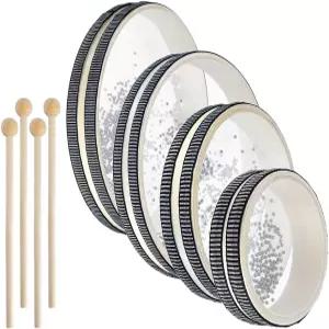 가정용품용 OLYCRAFT 4Pcs 오션 드럼 4/6/8/10인치 웨이브 비즈 바다 사운드 4/6/8인치 음악 타악기 블랙