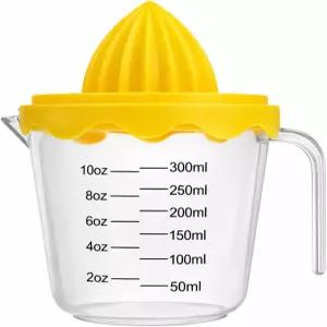 10온스 300ml 계량컵이 포함된 수동 시트러스 착즙기 내장된 스트레이너가 레몬 라임 오렌지 리머 붓기 및