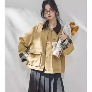 엘럽 봄 여성 코듀로이 점퍼 뉴고지 코트 체크 숏 트렌치 박템1