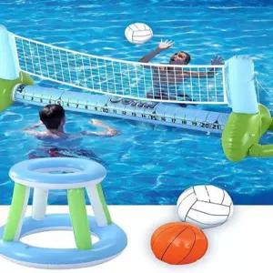 더류현 수상 배구대 세트 다인용 물놀이 놀이터 블루볼 게임 장난감