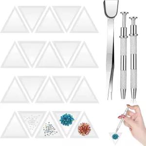 20개의 PCS 삼각형 구슬 분류 트레이와 3개의 스쿱 피어싱 볼 그래버 도구 키트 보석 다이아몬드 주얼리