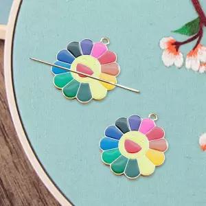 GUpeng 2피스 클래식 선플라워 마그네틱 니들마더 크로스 스티치 키퍼 바느질 및 자수 키트 핀 홀더 공예용