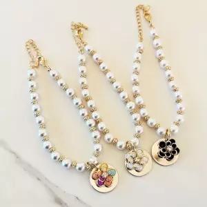 강아지 장미 진주 목걸이 M 1P 반려견 이름표 팬던트 Bea9+5ALX