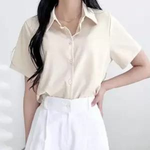 [옷은날개] 차르르 실크느낌 반팔 블라우스 여름 카라넥 오피스룩
